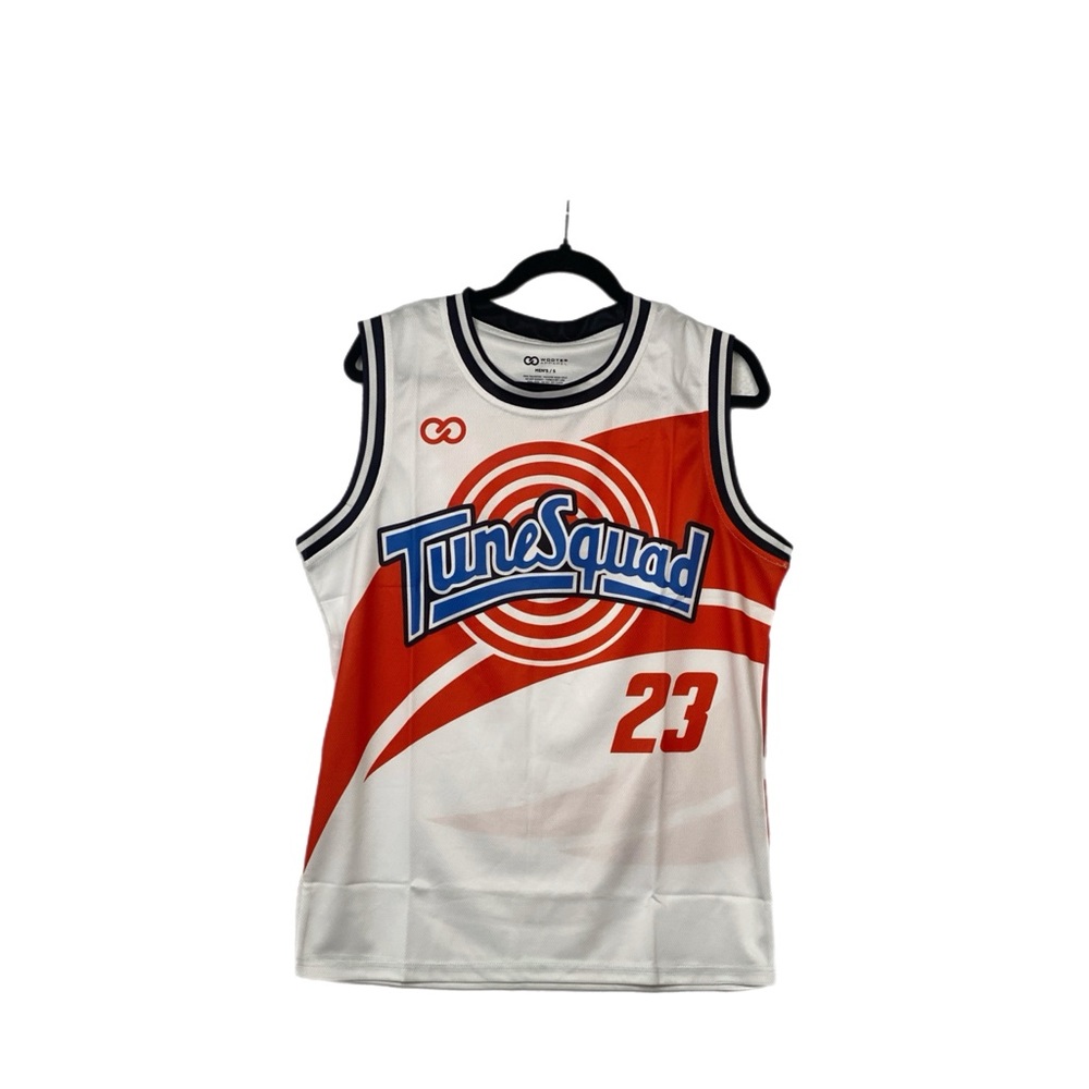 Wooster Apparel Men’s Tune Squad Jersey Size S, New in Packaging, white orange